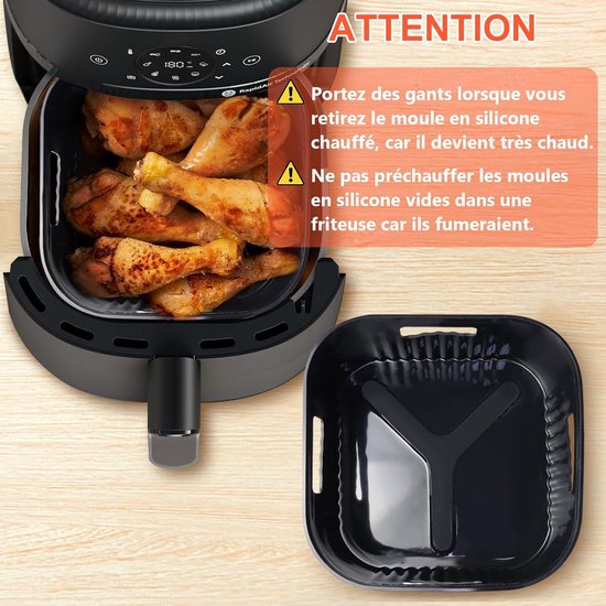 Accessoires luchtfriteuse van siliconen, 2 vierkante bakvormen mand voor airfryer voor Philips XL 6,2 l, 4,2 l, Moulinex 5 l, Cecotec 5,5 l, herbruikbaar in plaats van papieren oven — afbeelding 5