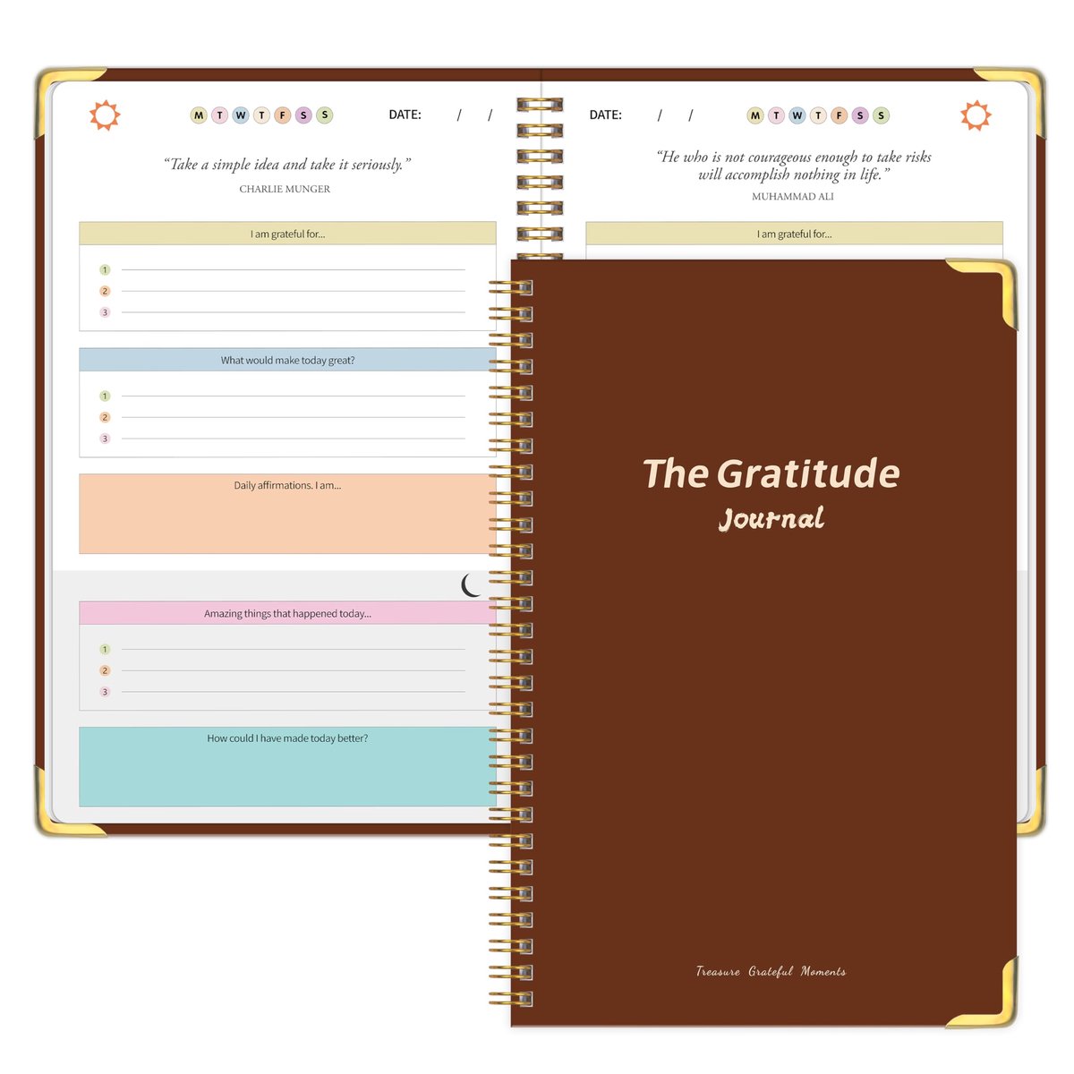 SnelShoppen - The Gratitude Journal Planner Bruin - Dagboek voor Dankbaarheid, A5 Formaat, Luxe Bruine Kaft, 120 Pagina's, Geschikt voor Persoonlijke