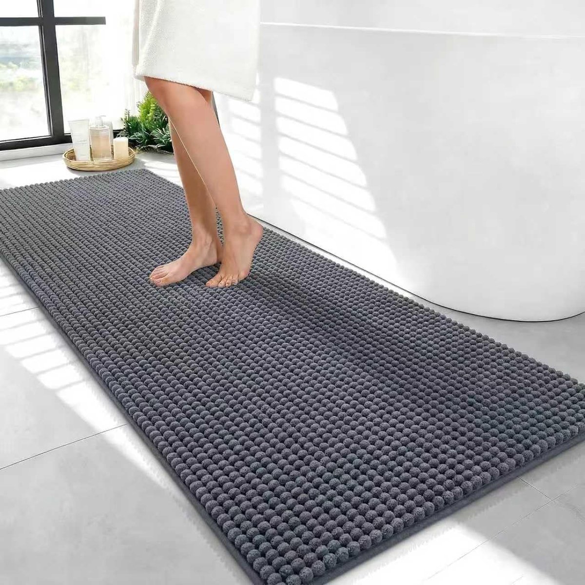 badmat antislip, 50 x 120 cm extra lange badmatten voor badkamervloer, chenille sneldrogende badkamertapijtloper, super absorberend, dik en wasbaar