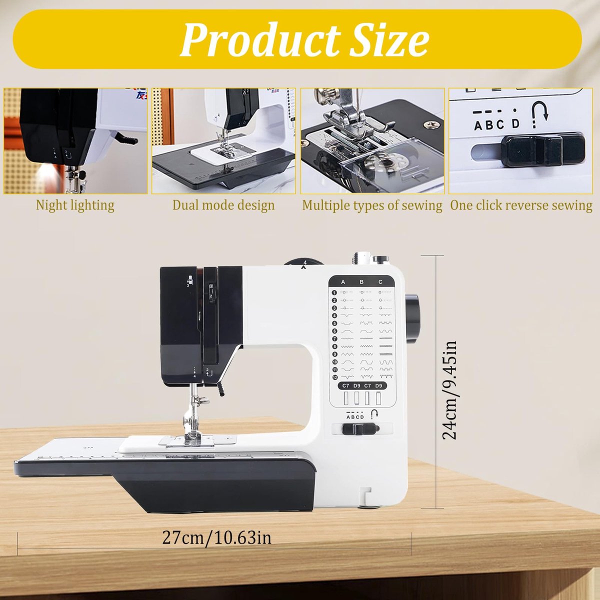 SnelShoppen - Draagbare Elektrische Naaimachine met Schuiftafel, 38 Steekprogramma's, Mini Naaimachine voor Beginners en Kinderen, Instelbare Snelheid