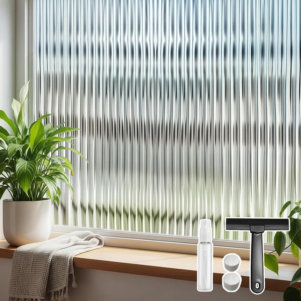 SnelShoppen - Qualsen Rietglasfolie Privacy-Raamfolie - Decoratieve Verwijderbare Statische Folie - Anti-UV - 44,3 x 200 cm voor Glazen Ramen in Thuis