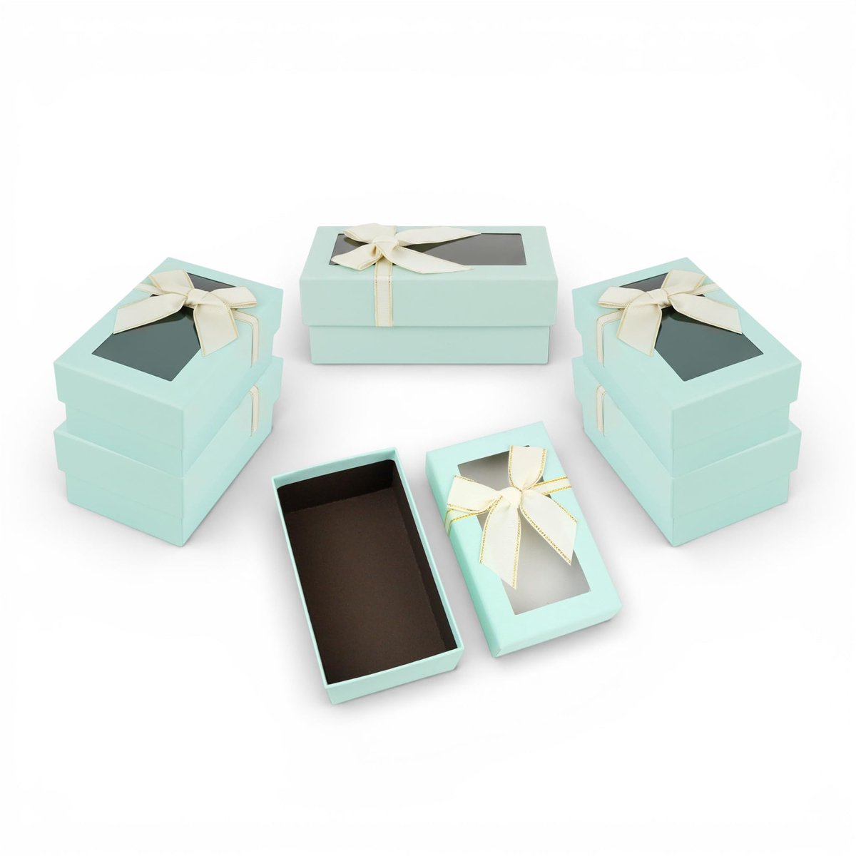 SnelShoppen - 6 Stuks Luxe Groene Geschenkdozen met Lint en Doorzichtig Deksel - Premium Stevige Dozen voor Bruiloft, Kerstmis, Zakelijk en Eco-Luxe C