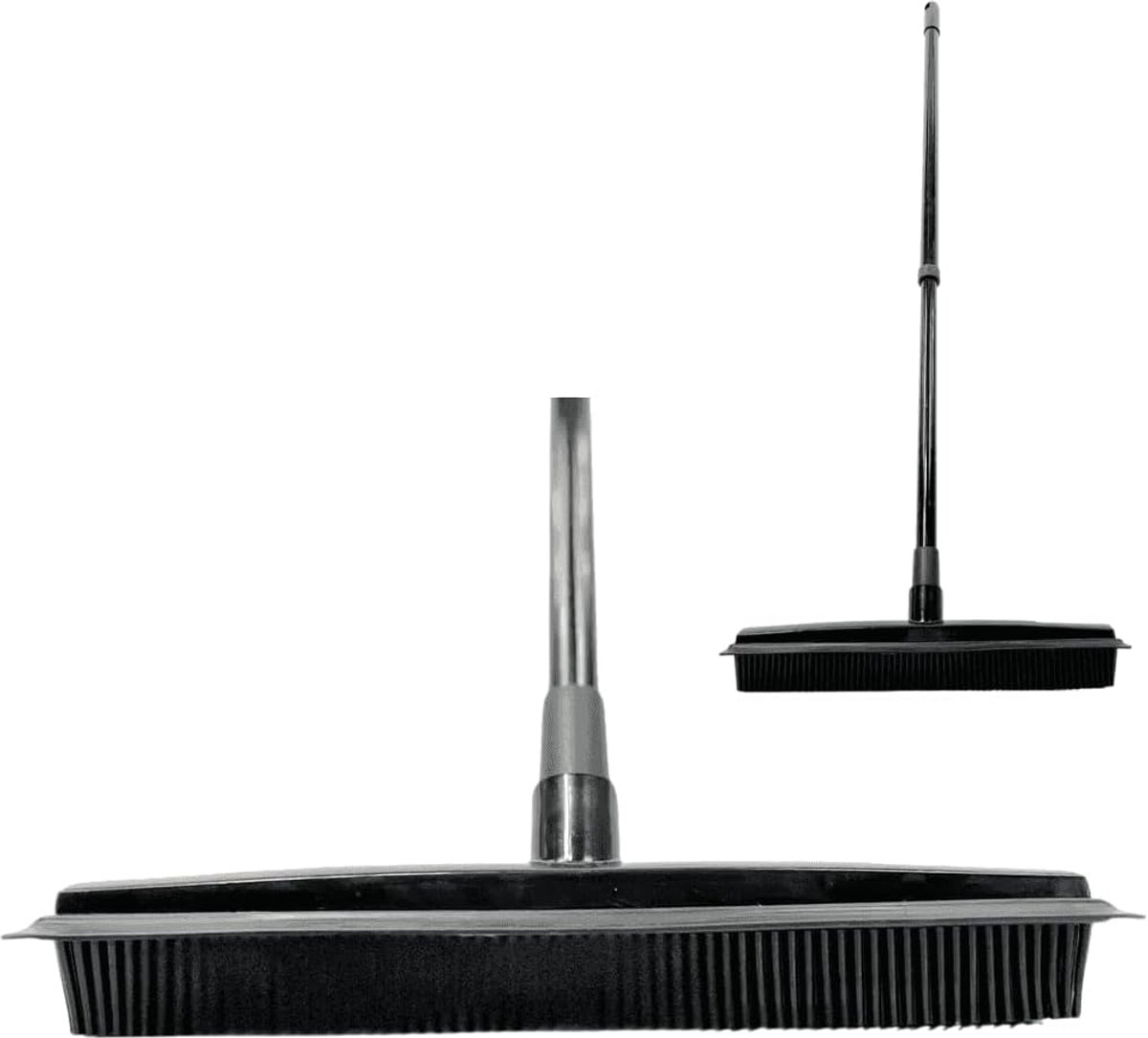 Bezem Rubberen Zwart 30cm - Vloertrekker badkamer Pet hair remover bezems - kappersbezem met steel - 60/120 cm Steel