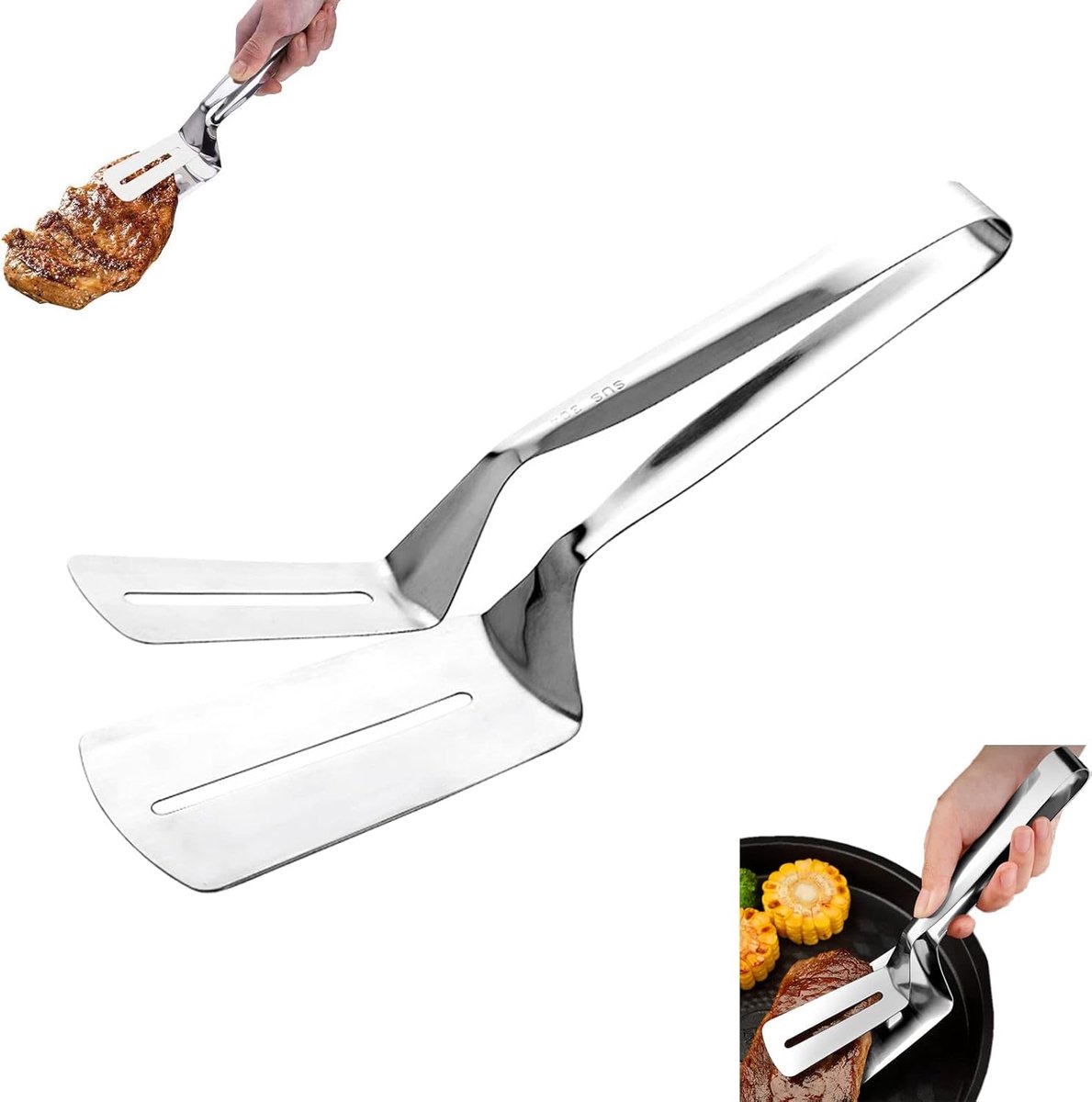 keukentang, steakclip, grilltang, keukentang van roestvrij staal 304, pannenkoeken en visspatel, multifunctionele keukentang, broodtang, steakspatel, voor buffetten, salades, brood, gefrituurd voedsel en bakken