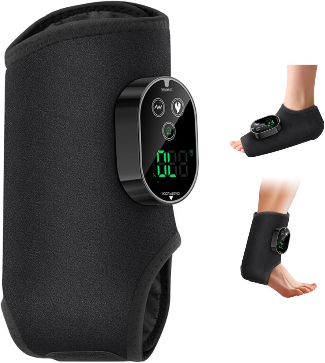 3-in-1 voetmassageapparaat, elektrisch, draadloos, met 3 massagemodi, 6 warmtestanden en 3 timerinstellingen, draagbaar voor enkels, hiel, voetzool en voetrug (3000 mAh accu) (zwart)