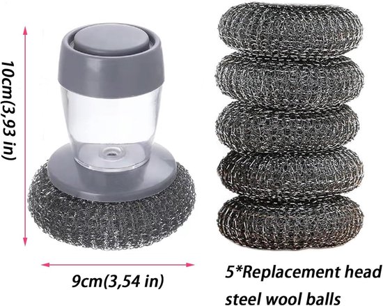 6 stuks afwasborstel, afwasborstel met dispenser, met afwasmiddeldispenser en houder, keukenborstel voor servies, potten, pannen, wastafel (draad) — afbeelding 2