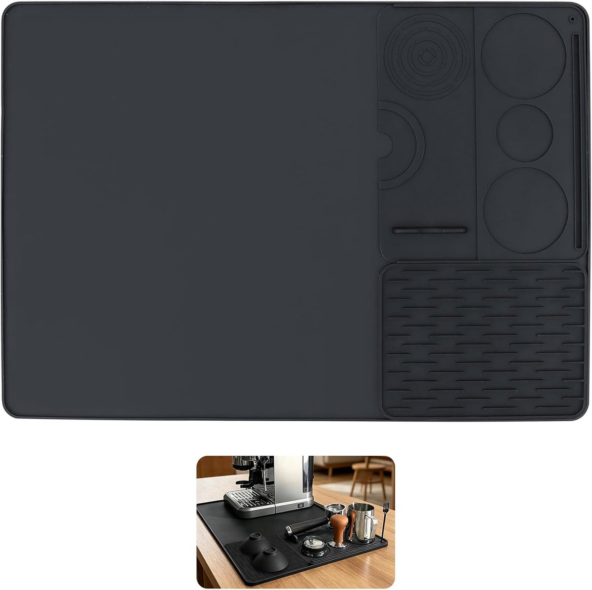 3-in-1 Siliconen Onderlegger voor Koffiemachine Set voor een Schone Coffee Bar – Afdruipmat & Tampermat Afneembaar – Antislip Bescherming voor Werkblad Koffiemachine Accessoires