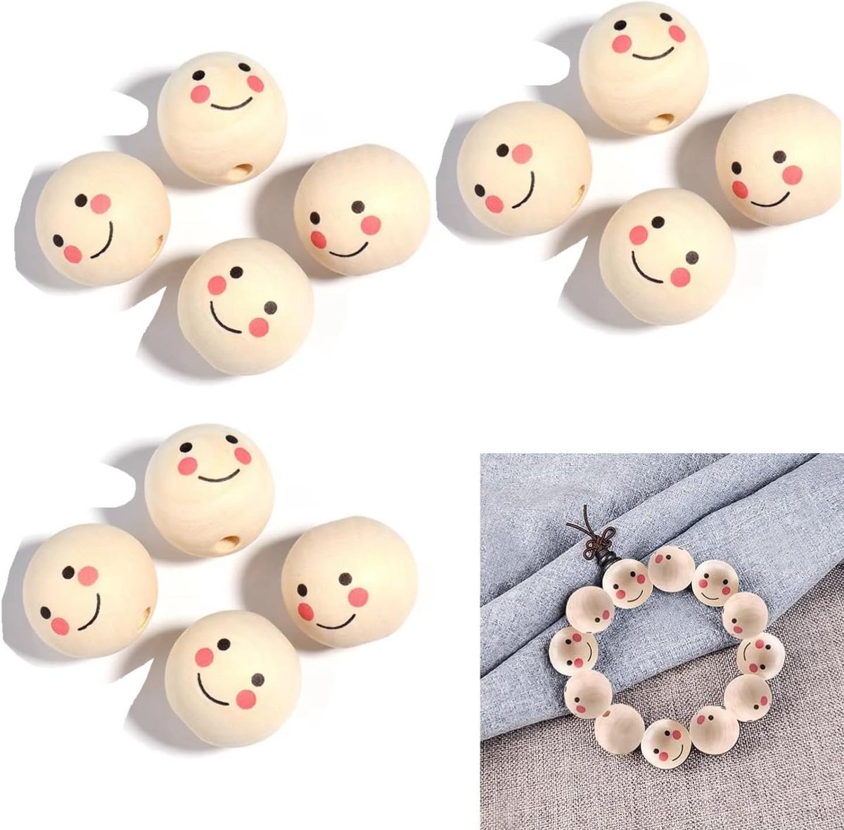 Kralen, rond, 40 stuks, natuurlijke houten kralen, 20 mm, met gat, voor doe-het-zelf handgemaakte decoraties, knutselen, knutselkralen