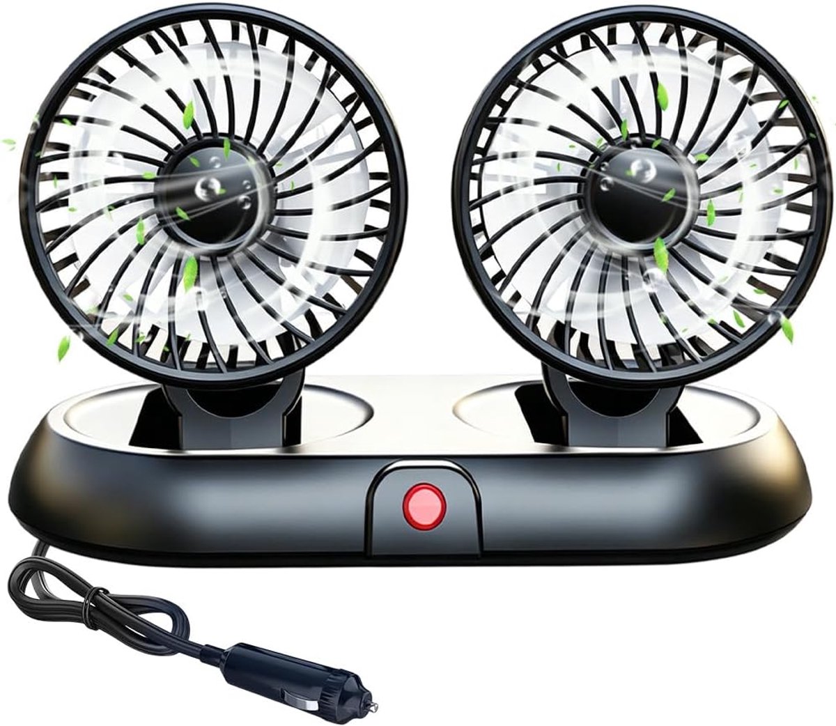 Autoventilator, 5 V, 360 graden draaibare koppen, 3 instelbare snelheden, krachtig en stil, mini-ventilator voor thuis, kantoor, vrachtwagen, caravan