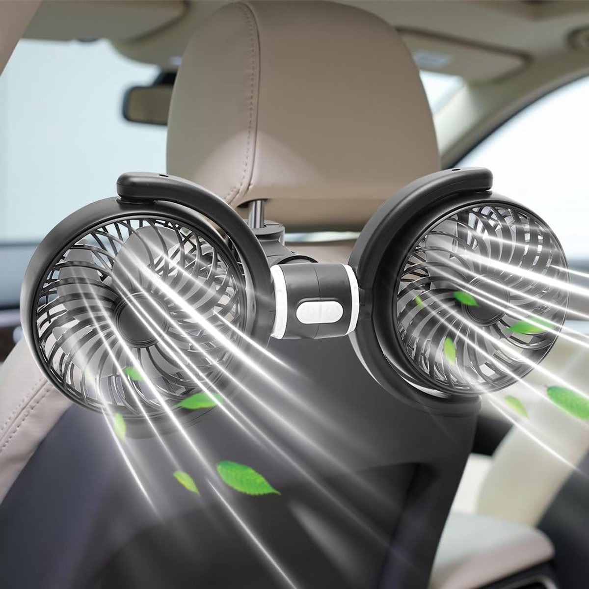 Autoventilator voor achterbank, verstelbare dubbele kop, USB-koelventilatoren, draagbare ventilatoren, 360 graden draaibaar, geschikt voor achterbank, camper, vrachtwagen, SUV