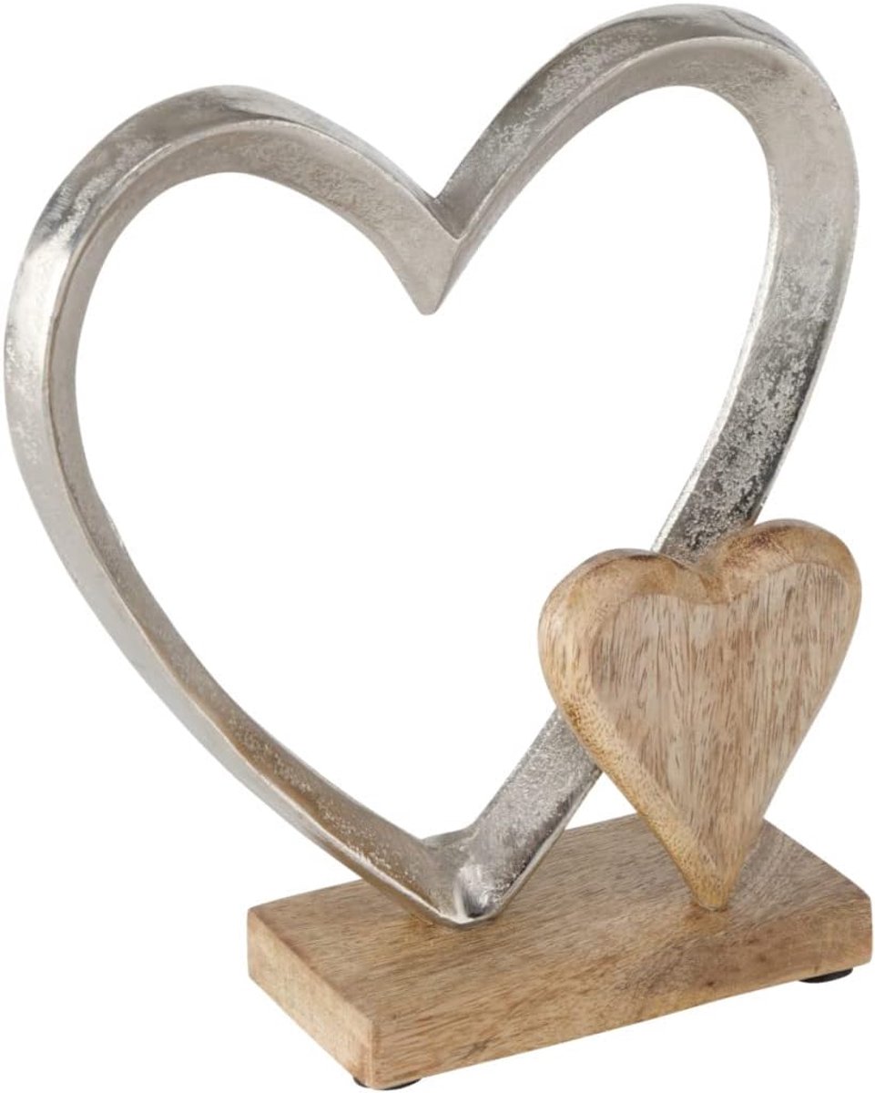 Carolyn 2002881 Decoratieve staander hart (van hout, ter decoratie/cadeau-idee voor verjaardag + bruiloft, hartfiguur 18 x 7,5 x 22 cm, tafeldecoratie)