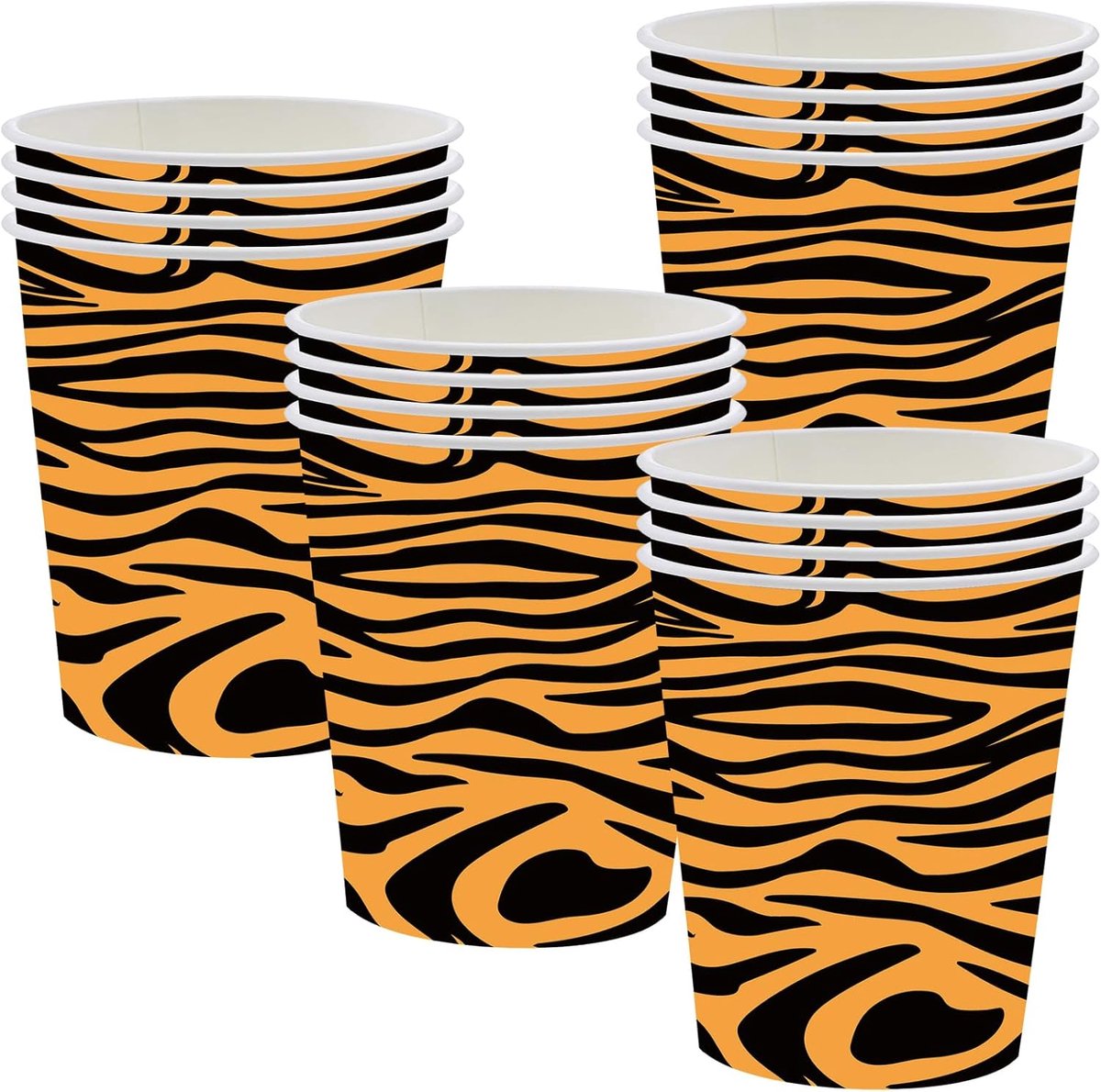 Tijger-print feestbekers, 16 stuks jungle kartonnen beker, tijgerbeker karton voor babyshower kinderfeest, beker safari, kartonnen tijgerbeker voor jungle safari verjaardagsfeest decoraties