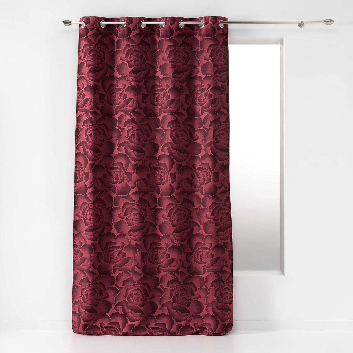douceur d'intérieur, Gordijn met ogen, 140 x 280 cm, jacquard, Rosalina, bordeauxrood