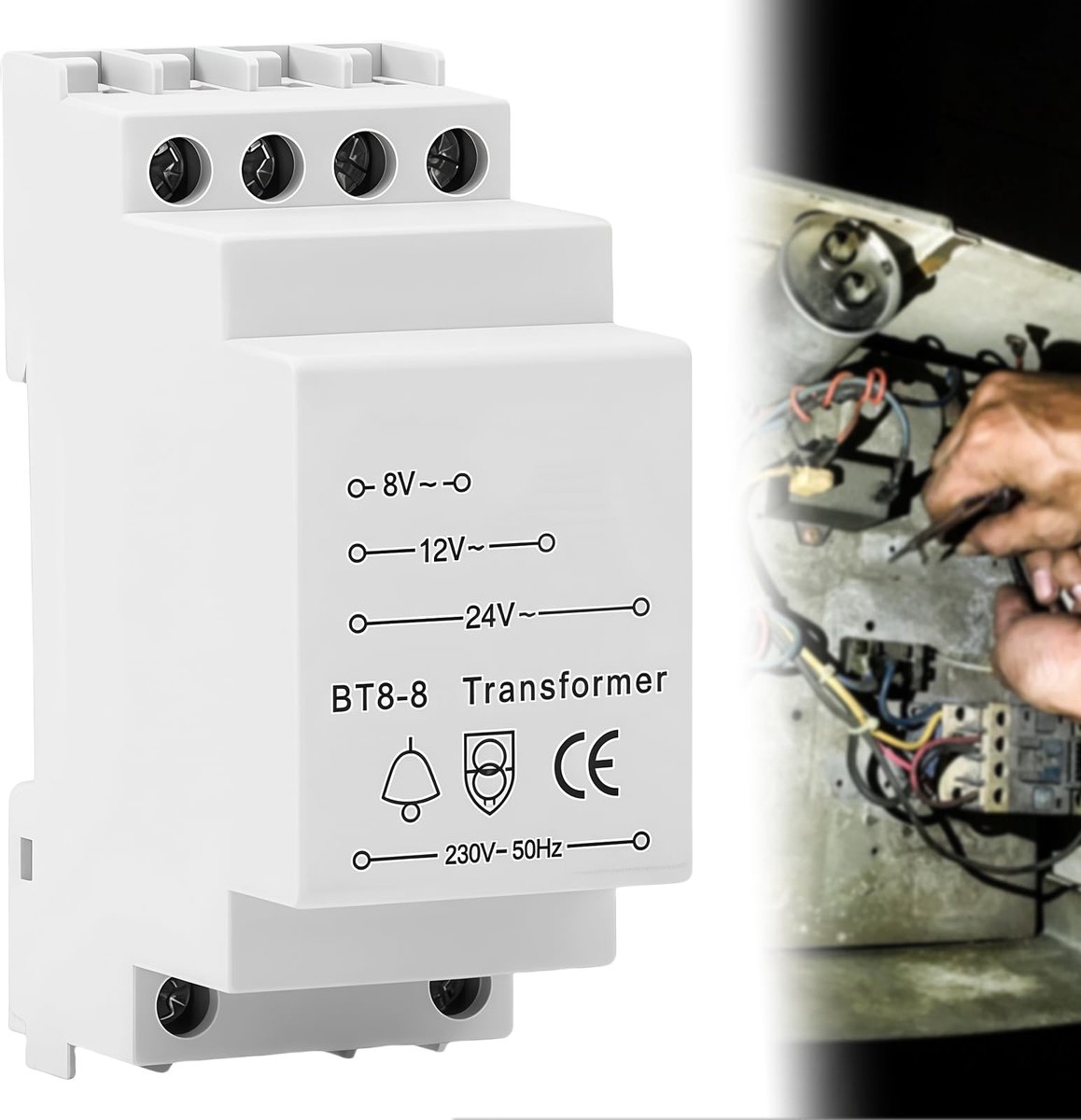 SnelShoppen - Beltransformator voor Deurbel en Gong - Laagspanningsuitgangen 8V/12V/24V - DIN-rails Montage - Compact en Veilig