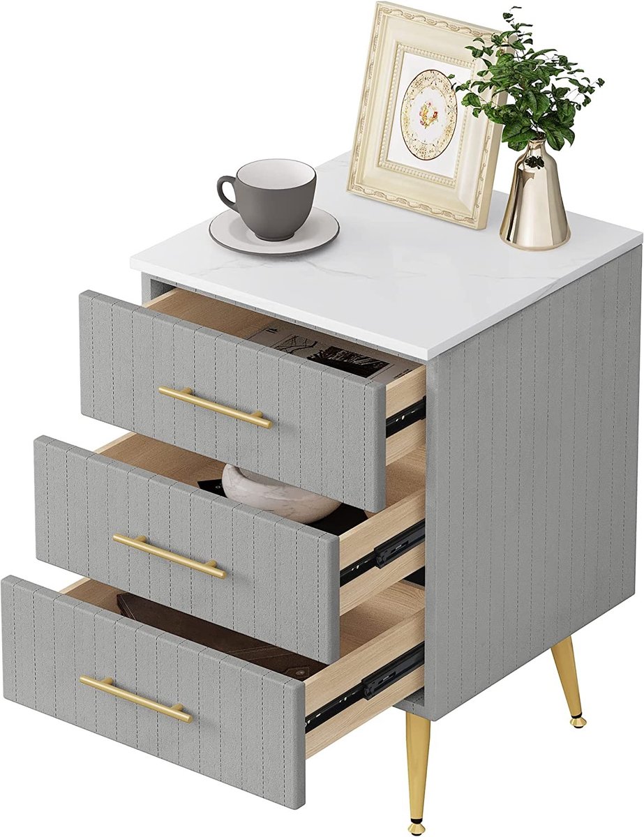 SureDeal® - Nachtkastje - Massief houten laden - Hoogte belastbaar - Grijs - 41x40,5x60 cm