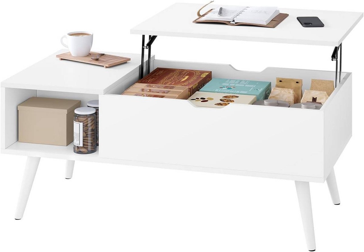 SureDeal® - Salontafel - Hoogte verstelbaar - Opbergruimte - Bijzettafel - 100x50x43 cm - Wit