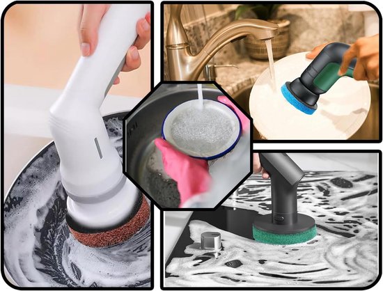 Reinigingsborstelset, universele reinigingspad voor elektrische reinigingsborstel, reinigingsborstel, compatibel met Bosch 6033, schuimkussen, keukendoek, microvezelpad — afbeelding 4