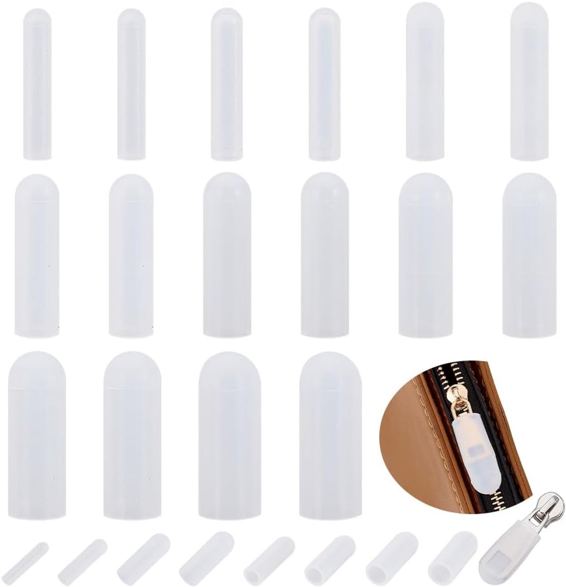 64 stuks ritshoezen sets voor wasgoed, 8 maten doorzichtige rits schuifregelaars beschermers voor wasmachine droger kleding jassen jeans tassen, binnendiameter: 3-10 mm