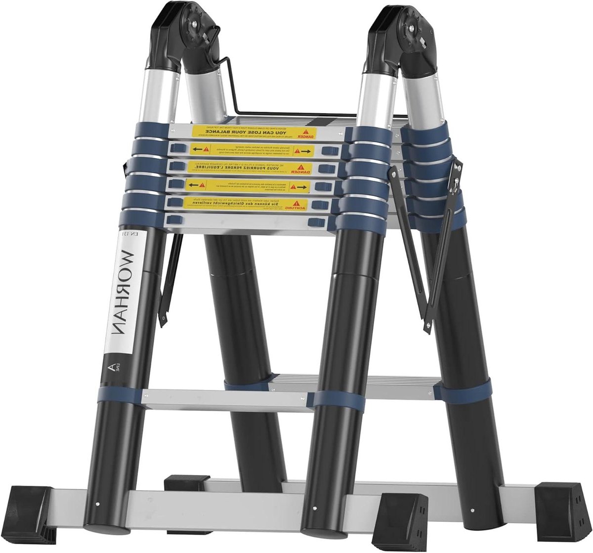 Telescopische Ladder - Vouwladders Uitklapbaar - Klusjes Binnen Buiten - Verstevigd Aluminium Frame - 4.4 Meter - Aluminium