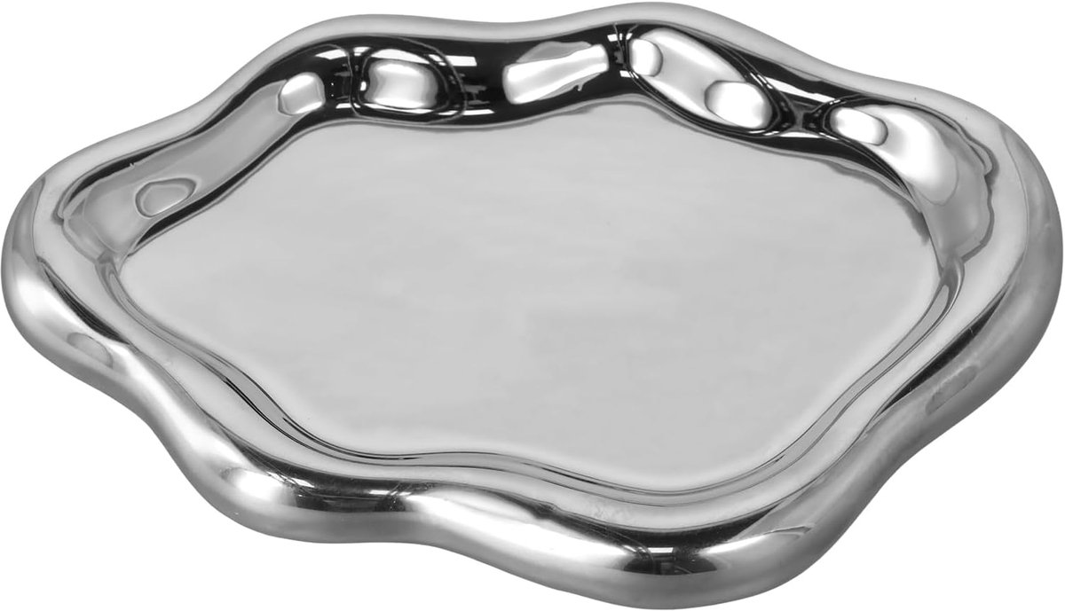 Sieradenschotel, snuisterij schotel wolkvormige keramische plaat mollige sieraden dienblad voor organisator sleutels ringen sieraden horloge verjaardagscadeau Thanksgiving (zilver)