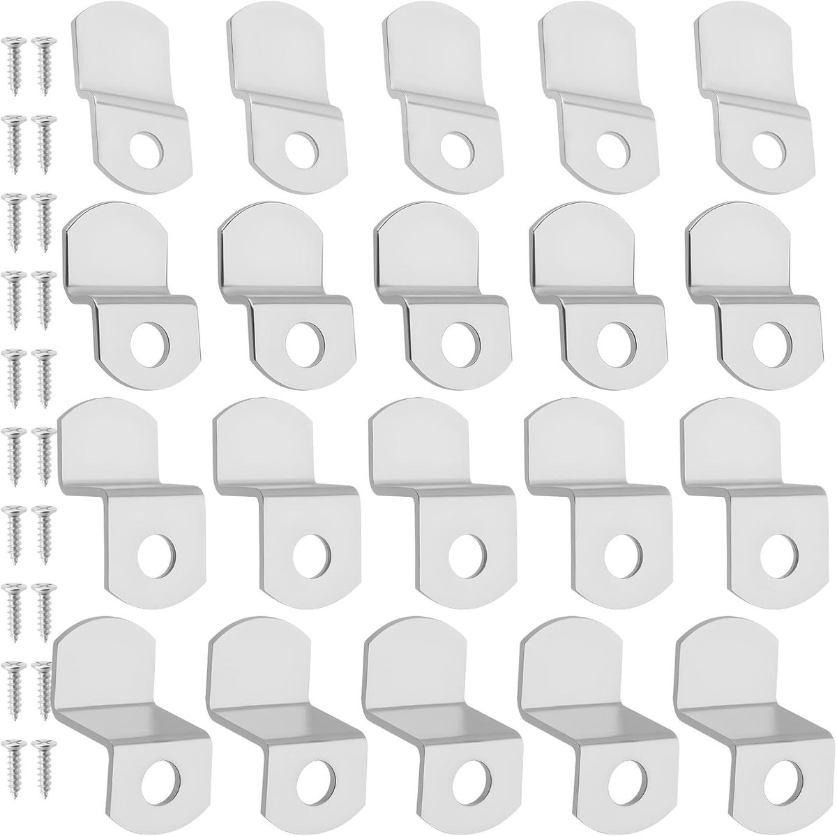 40 stuks robuuste fotolijsten en schilderijklemmen met 20 schroeven, verspringende canvasclips voor fotolijsten, zilveren fotolijstclips (5 stuks in de maten 1/8", 1/4", 3/8", 1/2")