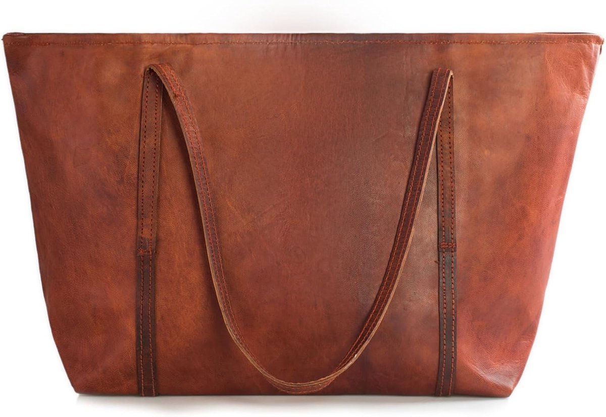 Echt leren schoudertas voor dames, roodbruin in vintage-stijl, 40 cm grote schoudertas met laptopvak van 16 inch voor werk, dagelijks gebruik en reizen, elegante handtas van natuurlijk leer