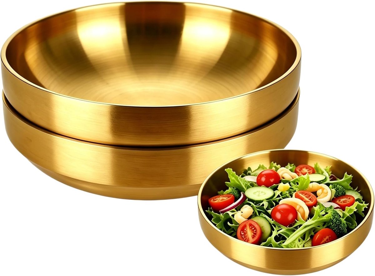 grote slaadschaal van roestvrij staal, warmte-isolerende, brandveilige soepkommen Schaal Bibimbap Serveerschaal Kruidenkommen voor salades Rijst Muesli Lekkernijen Fruit Pasta