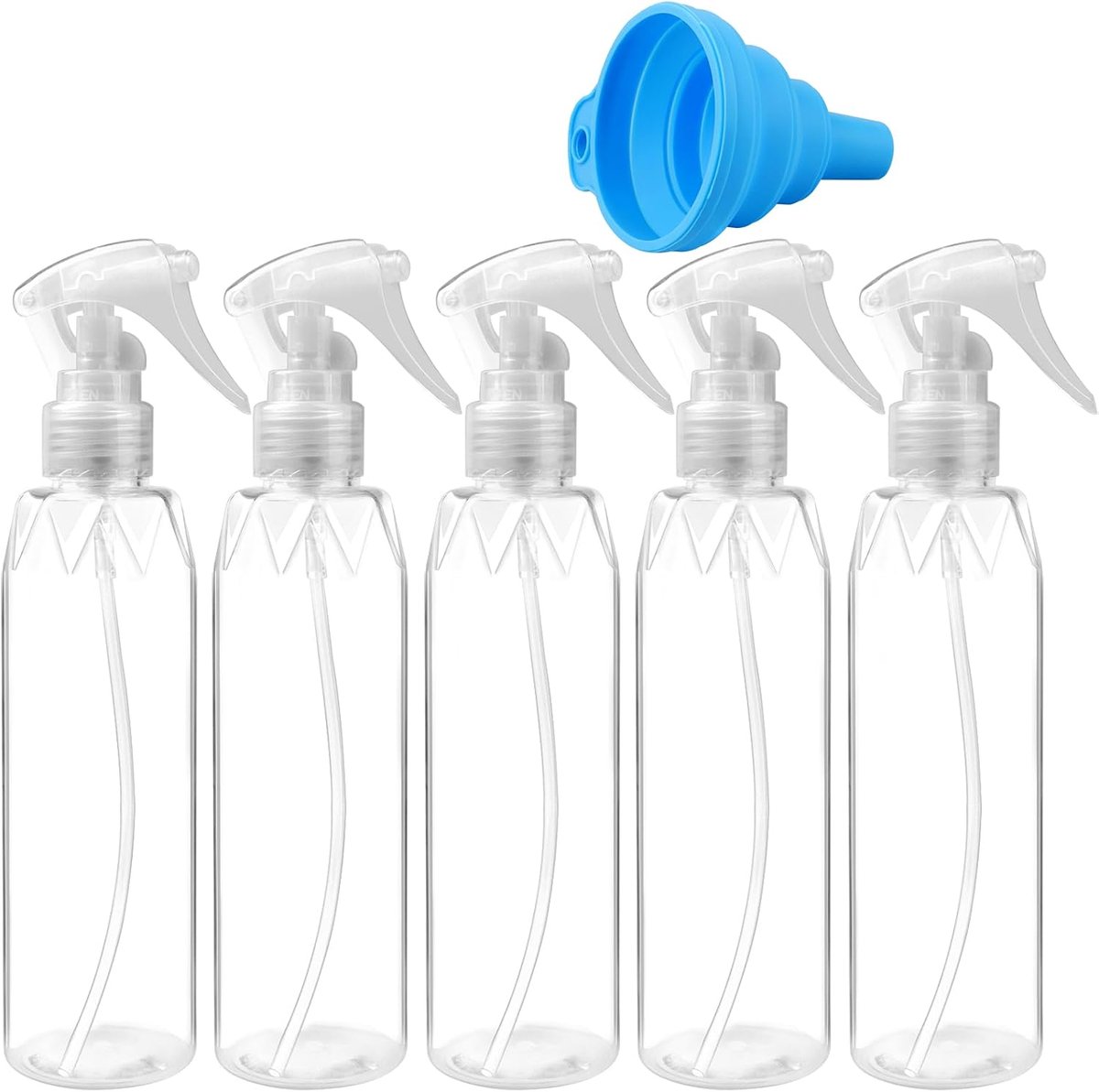 Spuitflessen met opvouwbare siliconen trechter, 200 ml kunststof pompspuitfles, transparant, lege verstuiver, spuitfles voor haar, reiniging, planten, cosmetica