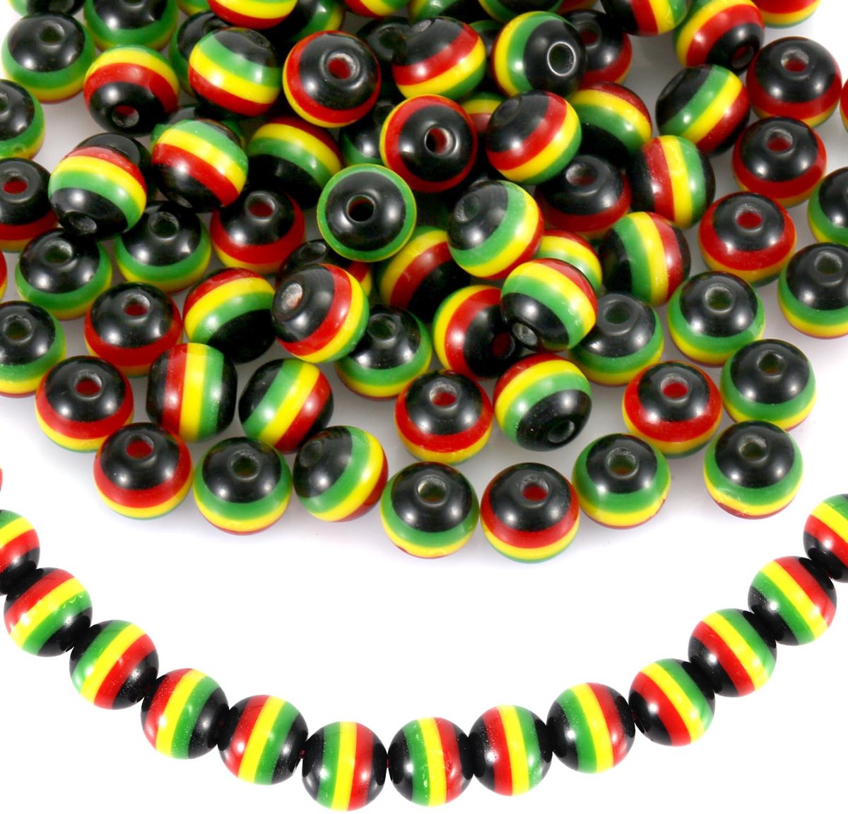 200 Stuks Jamaica Kralen voor het Maken van Sieraden, 8 mm Ronde Hars Kralen 4 Kleuren Gestreepte Kralen Rasta Kralen voor Kettingen, Armbanden, Oorbellen, Sieraden Maken