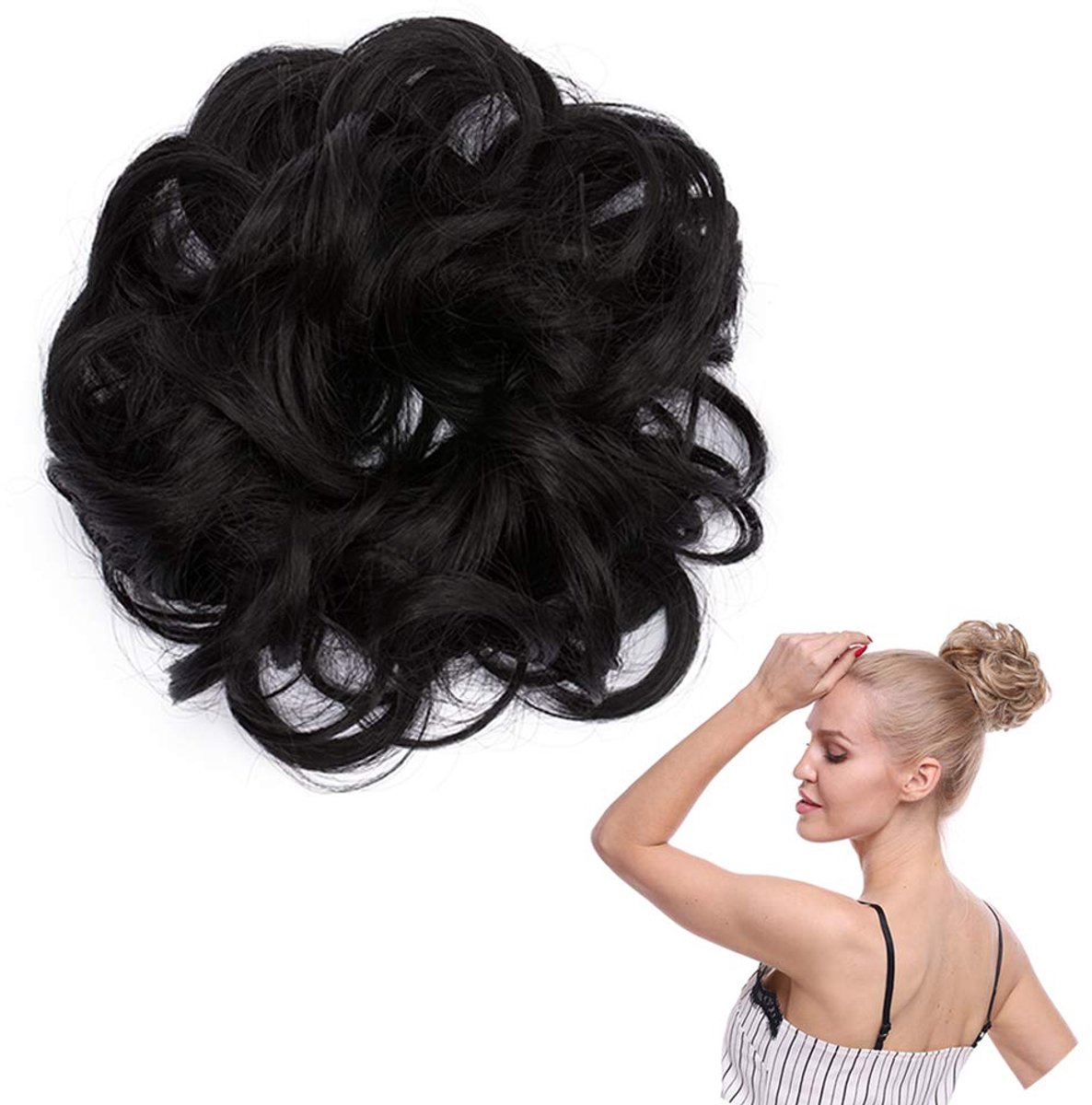 haar elastiek knot haarverlenging haarverlenging updo met elastiek haarstukje natuurlijke dikte # 1B donker zwart