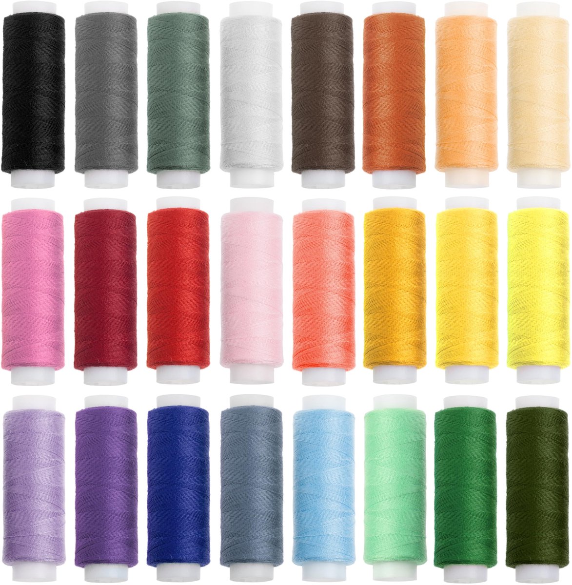 Naaigarenset: 24 rollen naaigaren voor de naaimachine in verschillende trendy en standaardkleuren; van 100% polyester; lengte: elk 180 m