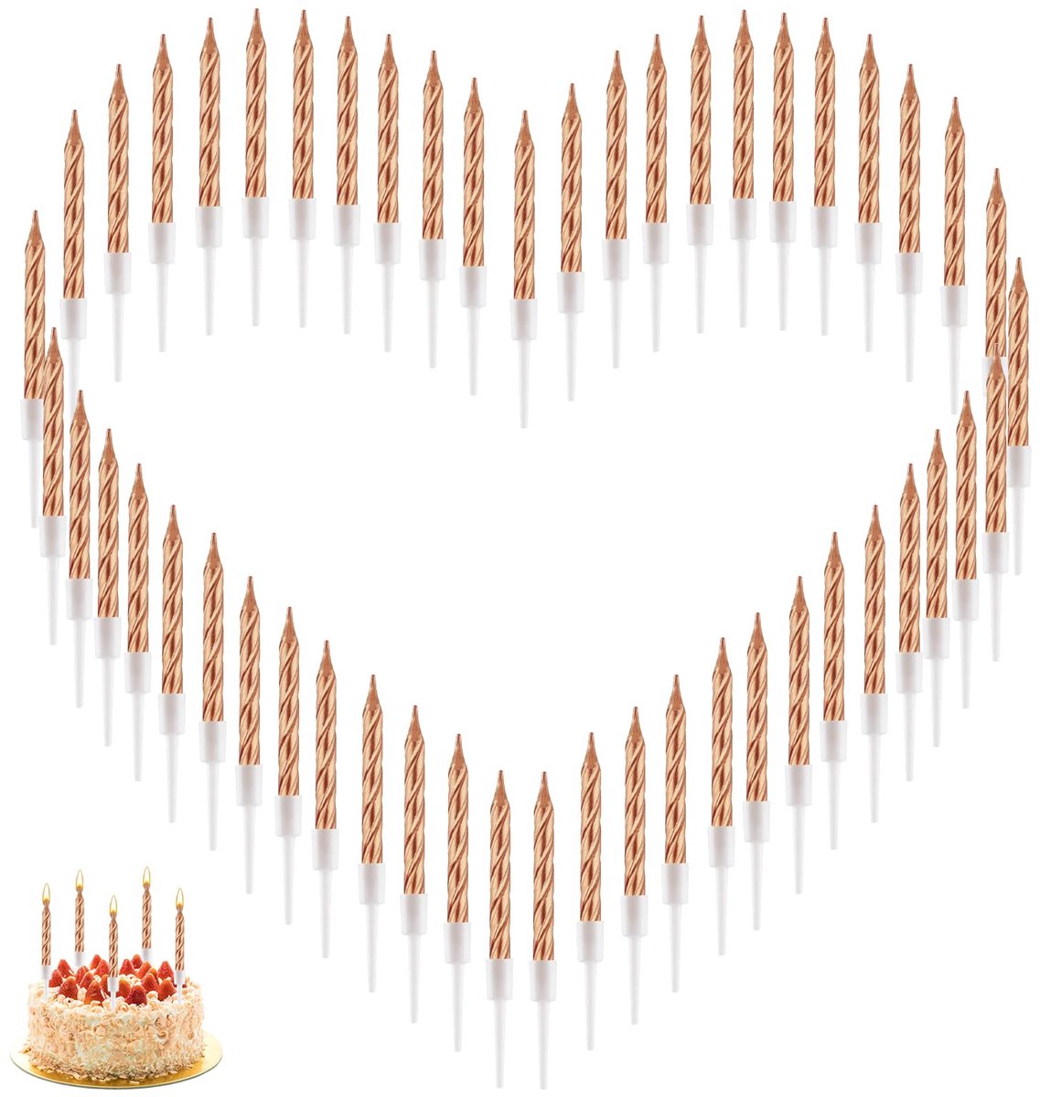 60 kaarsen voor verjaardag, volwassenen, taartkaars, metallic, verjaardag, met houders, decoratief voor bruiloft, feest, volwassenen, kaarsen voor verjaardagstaarten, champagnegoud