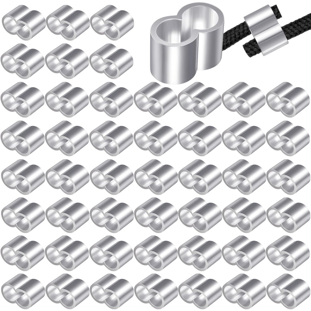 50 Stuks Aluminium Mouwen Clips 4mm, Persklemmen, Krimplussen Mouw Clips, Aluminium Hulzenvoor 4mm Rubberkabels Staalkabels
