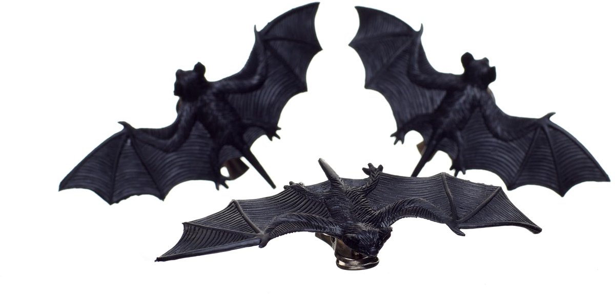 Halloween feestdecoratie, vleermuizen, 9-delige set, met clip voor het bevestigen, zwart, kunststof, 12 x 5 cm, vleermuis