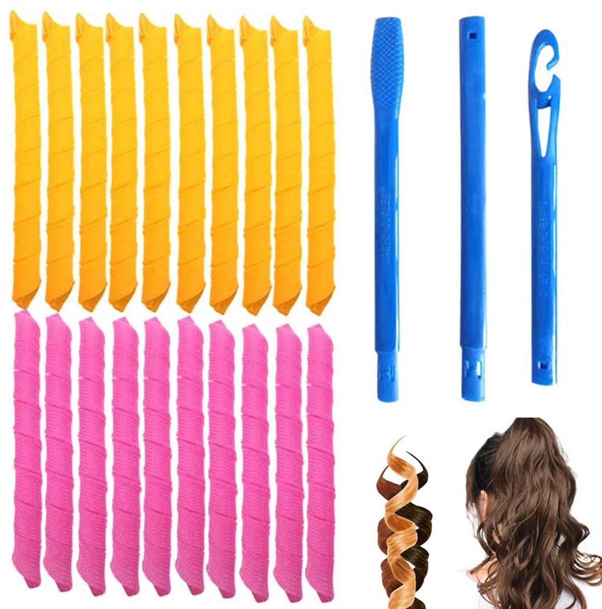 20 stuks Wave Hair Rollers, Plastic Curling Tools, Haarkrulspelden Spiraal Krullen Styling Kit, DIY Haar Rollers Krul Spiraal Ringlets Rollen Met Styling Haak Gereedschap, voor Extra Lang Haar Tot 55