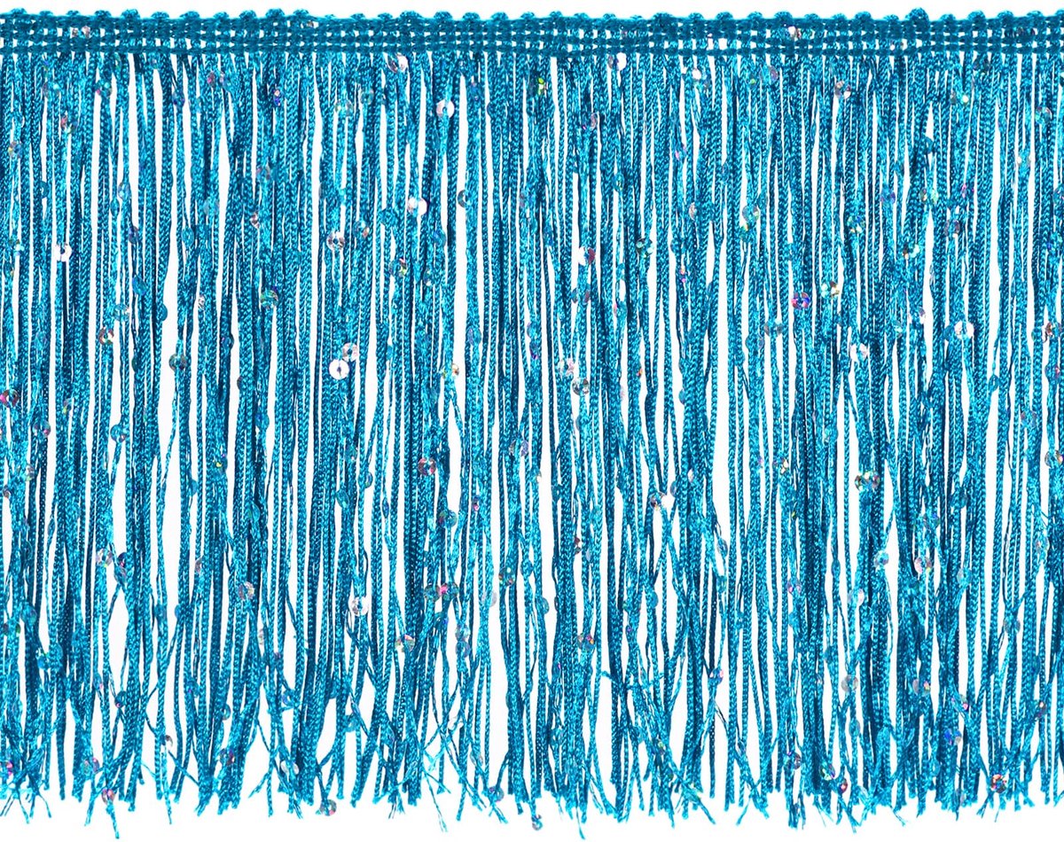 Franjes, glinsterende doe-het-zelf-franjes, kwastboord, band voor kostuums, kleding, doe-het-zelf, naaiwerk, decoratie, 2 m, blauw
