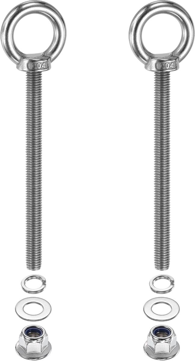 Oogbout M10 X 120 mm met schouders, 2 stuks 304 roestvrij staal schroefdraadverhogingsring met flensmoeren, veerringen