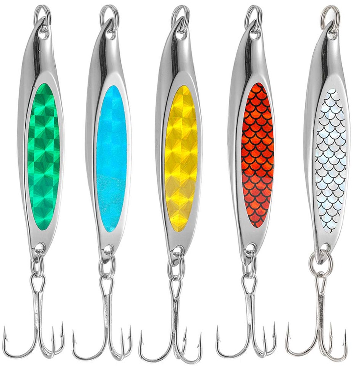5 stuks Dexter wedge vissende kunstaas zee Forel Kunstaas Metalen plak lepel Treble Haken Makreel pailletten spinner Hard Aas zee vissen spinners snoek kunstaas
