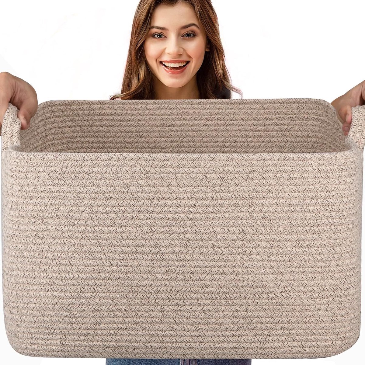 Extra grote opvouwbare opbergmanden met handgrepen van 65 liter - stevige stoffen organizerbox voor speelgoed, dekens, seizoenskleding - inklapbaar ruimtebesparend ontwerp (55 x 38 x 30 cm