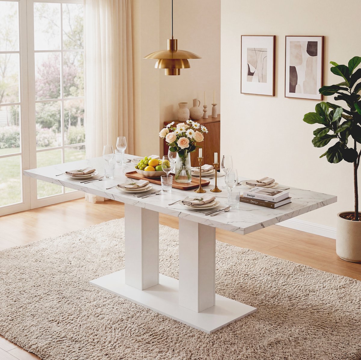 COVREO Eettafel 140-180x70x75 cm wit, MDF uitschuifbaar voor 6 tot 8 personen