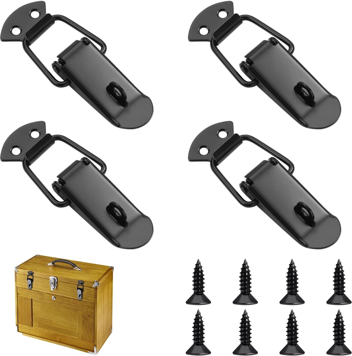 4 stuks spansluitingen roestvrij staal 90 mm, kastsluiting, hefboomsluiting, geschikt met 8 schroeven voor deuren, ramen, gereedschapskist, kasten en kastdeksel