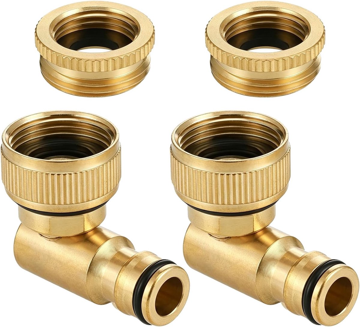 2 stuks messing kraanaansluiting, 1/2" en 3/4", 90° hoek binnendraad, draaibare slangaansluiting 360°, buitenkraanaansluiting voor slangleiding, kraanadapter tuin buitenslang