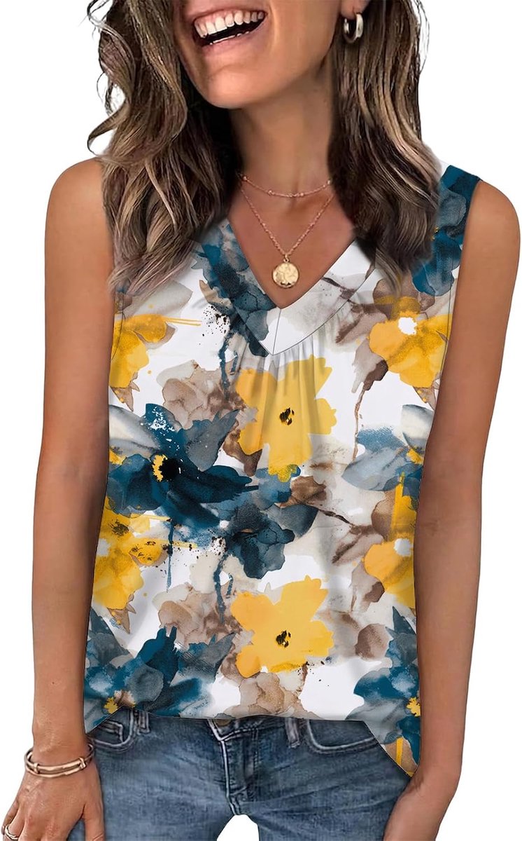 Dames Tanktops Zomer V-hals Top Losse Pasvorm Blousetop Basic Casual Mouwloos T-shirt Lang Vest