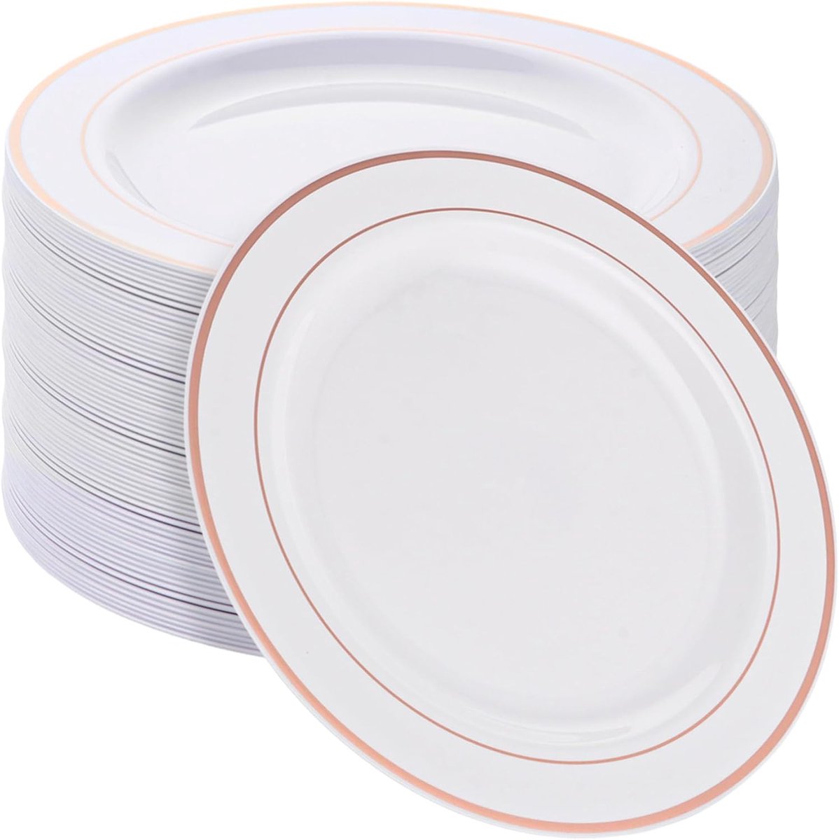 Set van 40 witte plastic borden, 26 cm, herbruikbare kunststof borden, feestborden met roségouden rand, voor bruiloften, verjaardagen
