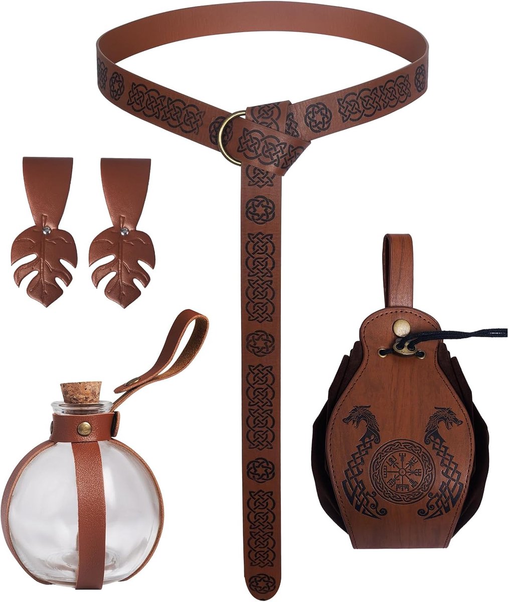 necromantenpak, middeleeuwse kledingaccessoires, Vikingkleding, middeleeuwse riem met zak, flesje, riemlus, voor cosplay heks kostuum, accessoires