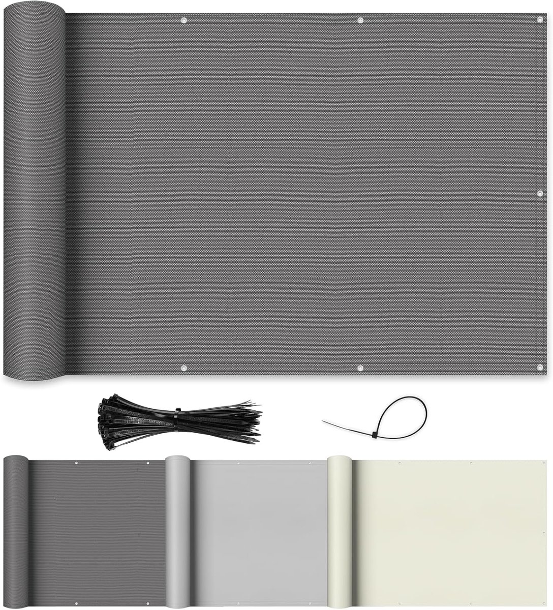 Balkonscherm Weerbestendig 90x300cm, Antraciet Grijs 95% UV-bescherming Balkonafdekking met kabelbinder voor geoptimaliseerde windbescherming & privacy, PE-PES Materiaal