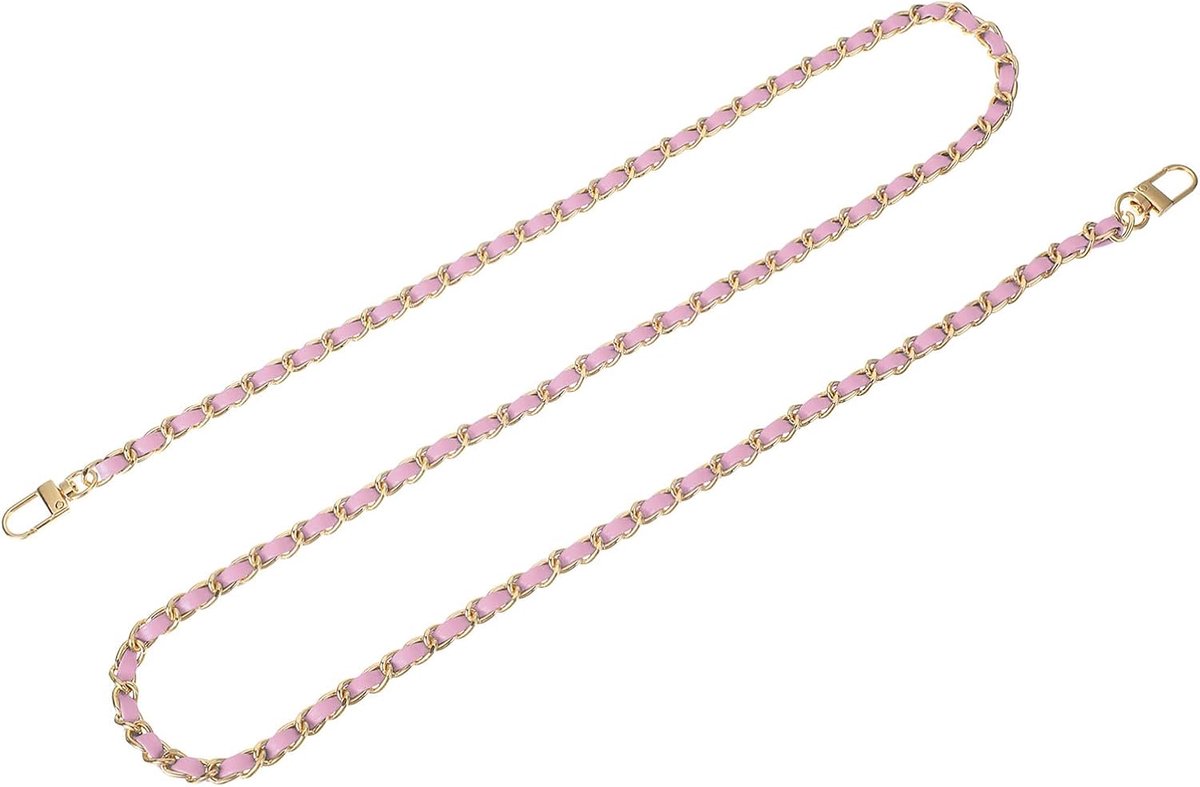 Tasketting, portemonnee-kettingriem, 120 cm, tassenriem, handtasketting, portemonneeriem met gespen voor schouder, crossbody tassen, reserveriemen (roze riem + gouden ketting)