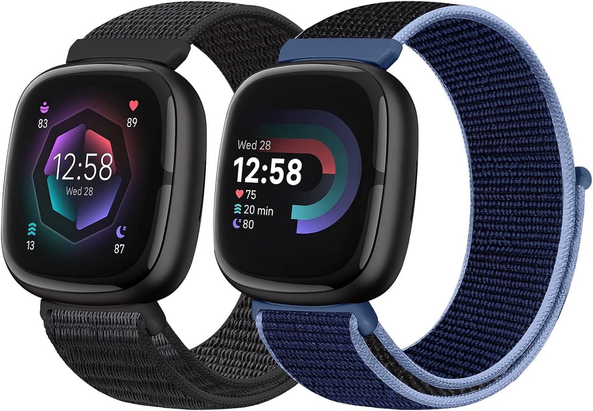 Nylon polsbanden, compatibel met Fitbit Versa 3/Fitbit Sense, zacht, ademend, sportief, verstelbaar, voor dames en heren