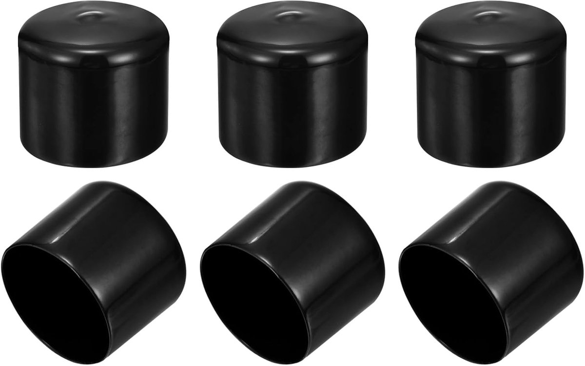 6 stuks rubberen eindkappen 50 mm pvc-afdekkingen, flexibele eindkappen, vlekbescherming voor schroefuiteinden, schroefdraaddoppen voor buizen en bouten, zwart