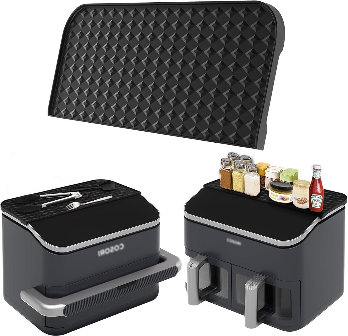 Opslagrek voor airfryer-accessoires met siliconen mat | Herbruikbare accessoires, siliconen inzetstukken en organiser voor optimale keukenruimte